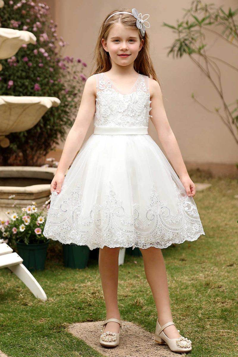 A-Line Midi Tulle Flower Girl Dress CF0376 - COCOMELODY